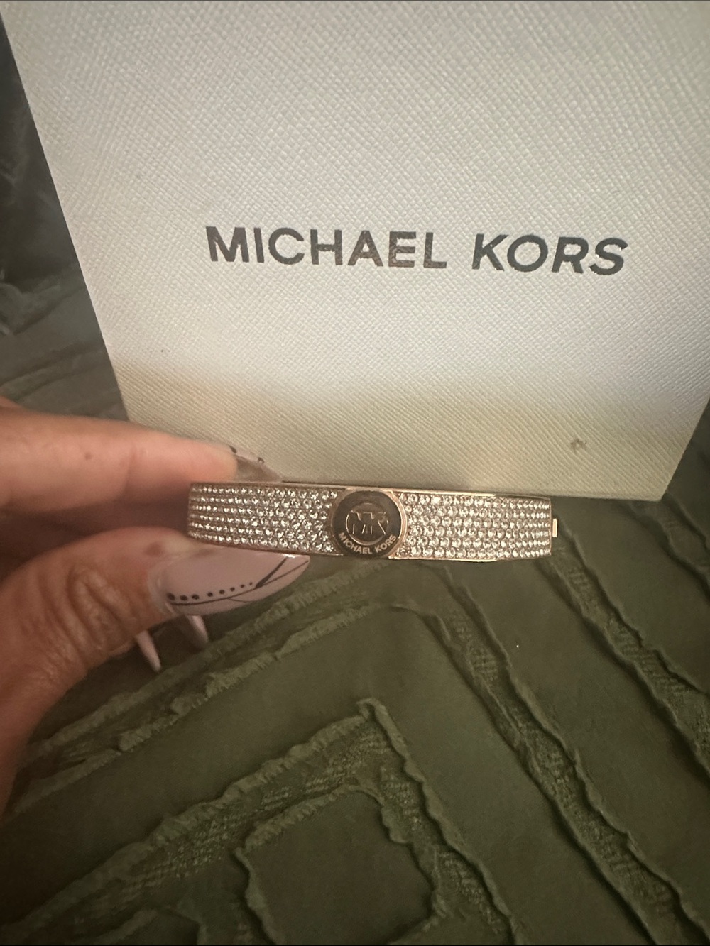Michael Kors Rose Gold Crystal Logo Bracelet Bangle